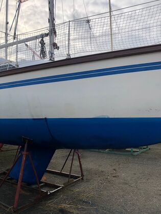 Ruder und Skeg mit altem Anstrich vor dem Refit